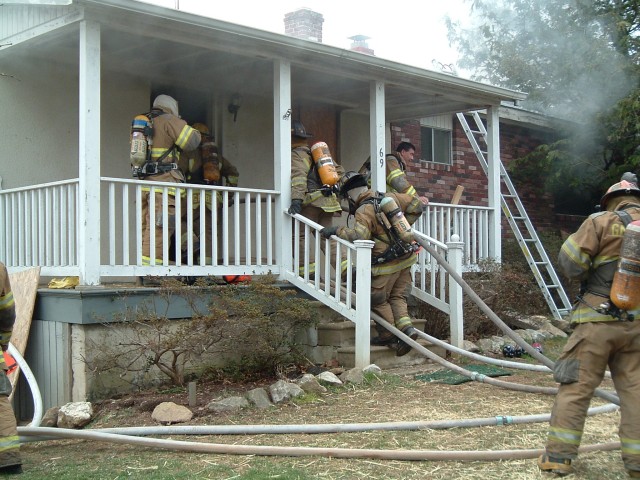 Reese Crews preparing to enter Lawndale Road House Burning April 2004  Photo taken by K. Townsley